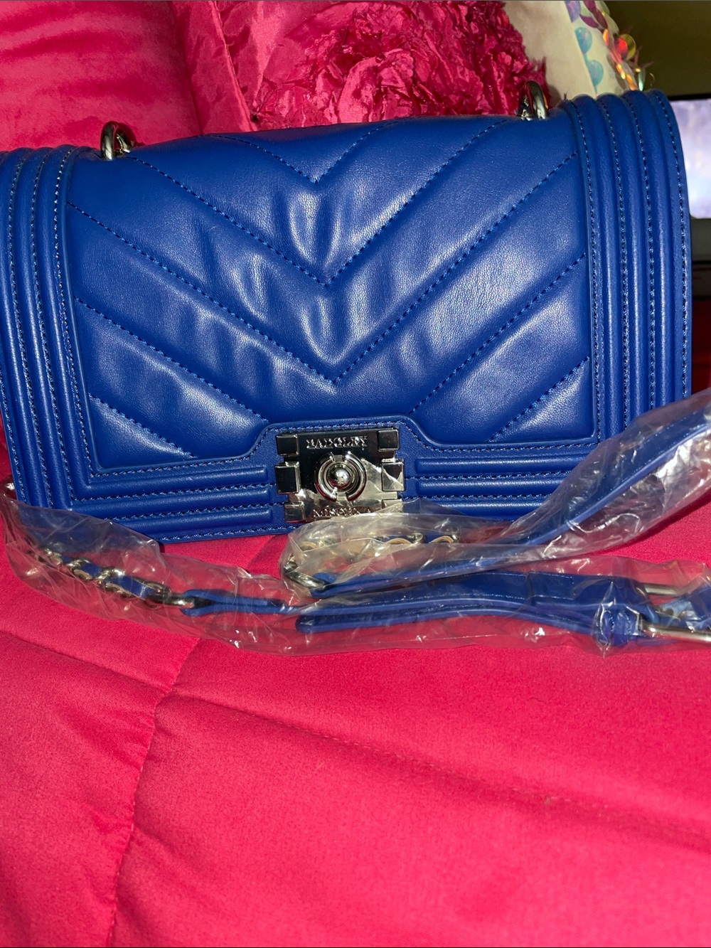 Badgley Mischka Cobalt Quilted Chain Crossbody Bag